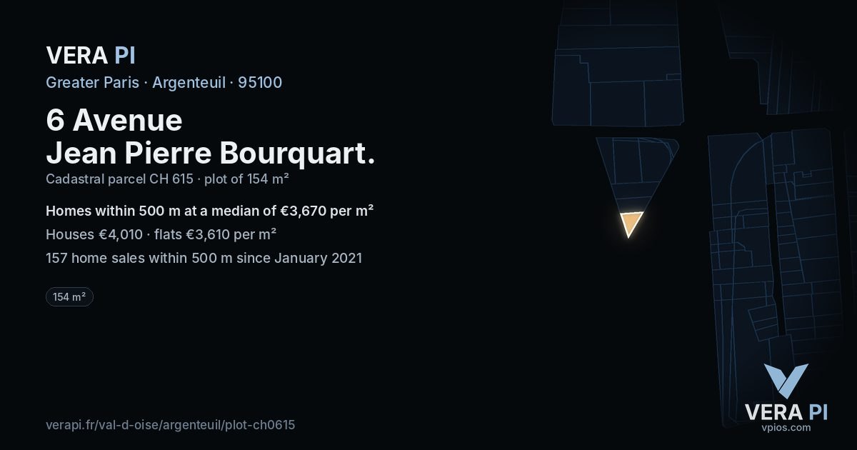 6 Avenue Jean Pierre Bourquart, Argenteuil at night – the plot lit, the parcels around coloured by the prices near them