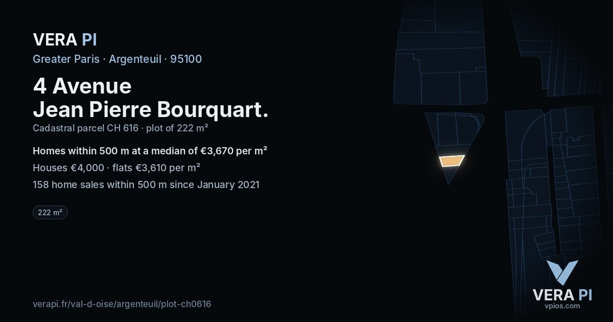 4 Avenue Jean Pierre Bourquart, Argenteuil at night – the plot lit, the parcels around coloured by the prices near them