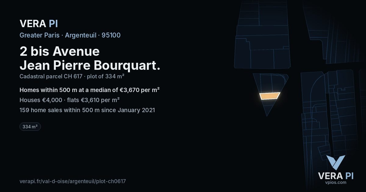 2 bis Avenue Jean Pierre Bourquart, Argenteuil at night – the plot lit, the parcels around coloured by the prices near them