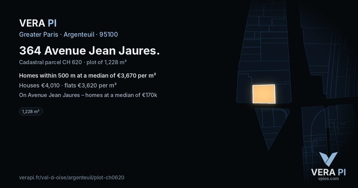364 Avenue Jean Jaures, Argenteuil at night – the plot lit, the parcels around coloured by the prices near them