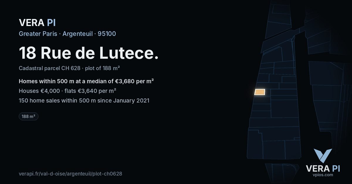 18 Rue de Lutece, Argenteuil at night – the plot lit, the parcels around coloured by the prices near them