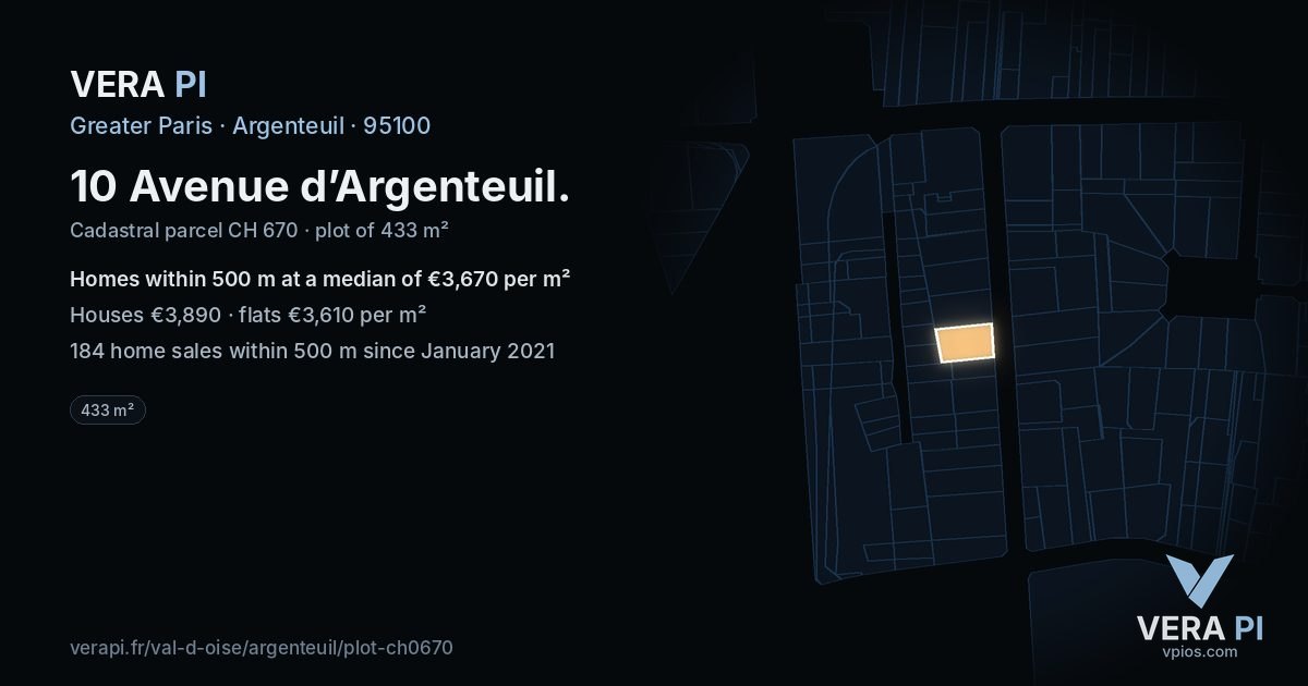 10 Avenue d’Argenteuil, Argenteuil at night – the plot lit, the parcels around coloured by the prices near them