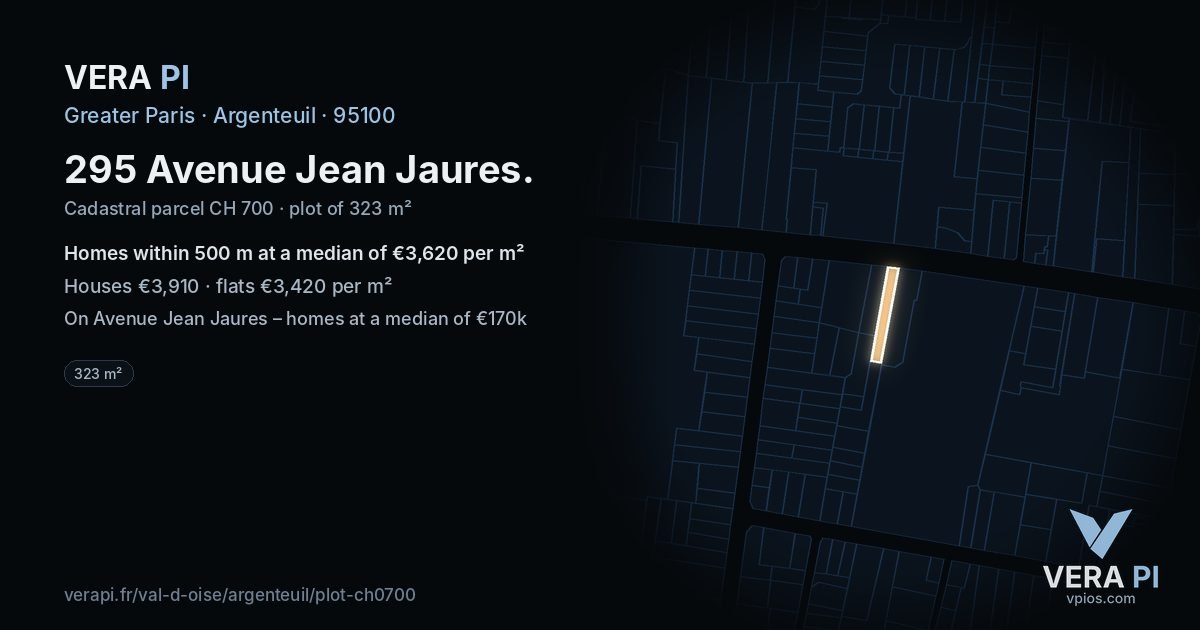 295 Avenue Jean Jaures, Argenteuil at night – the plot lit, the parcels around coloured by the prices near them