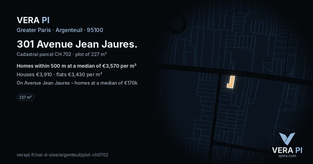 301 Avenue Jean Jaures, Argenteuil at night – the plot lit, the parcels around coloured by the prices near them