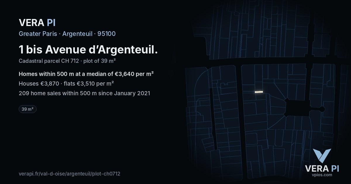 1 bis Avenue d’Argenteuil, Argenteuil at night – the plot lit, the parcels around coloured by the prices near them