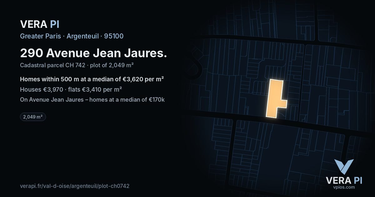 290 Avenue Jean Jaures, Argenteuil at night – the plot lit, the parcels around coloured by the prices near them