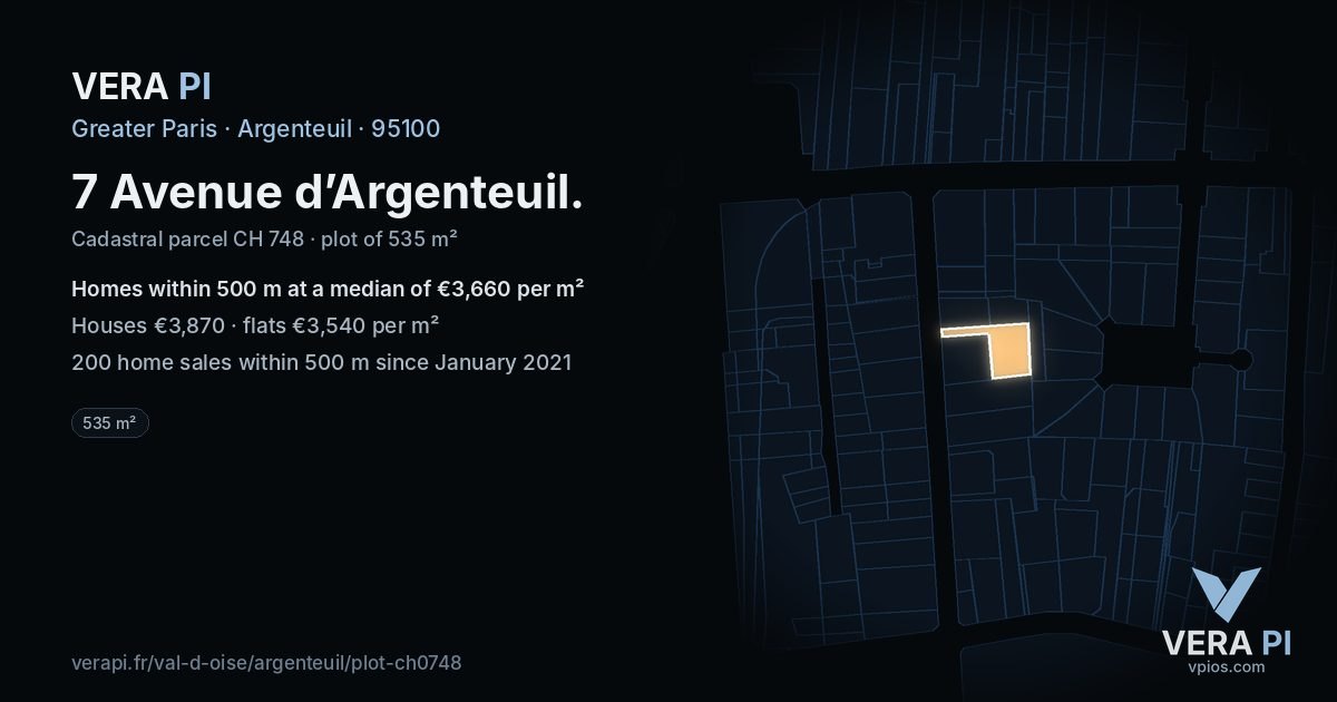 7 Avenue d’Argenteuil, Argenteuil at night – the plot lit, the parcels around coloured by the prices near them