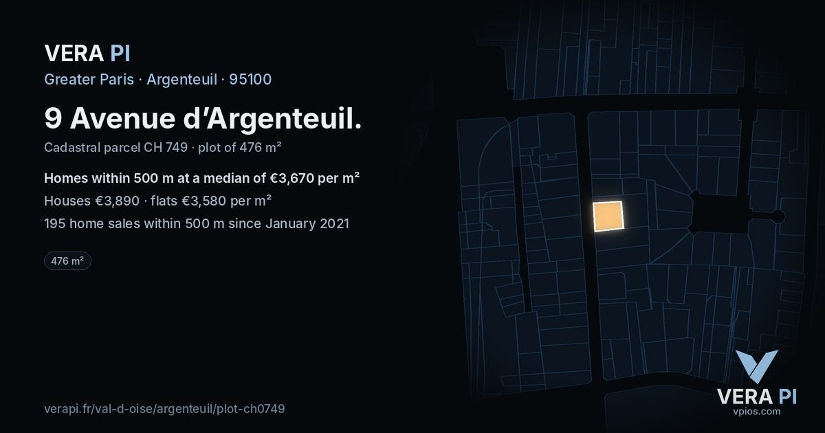 9 Avenue d’Argenteuil, Argenteuil at night – the plot lit, the parcels around coloured by the prices near them