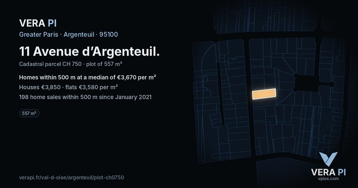 11 Avenue d’Argenteuil, Argenteuil at night – the plot lit, the parcels around coloured by the prices near them