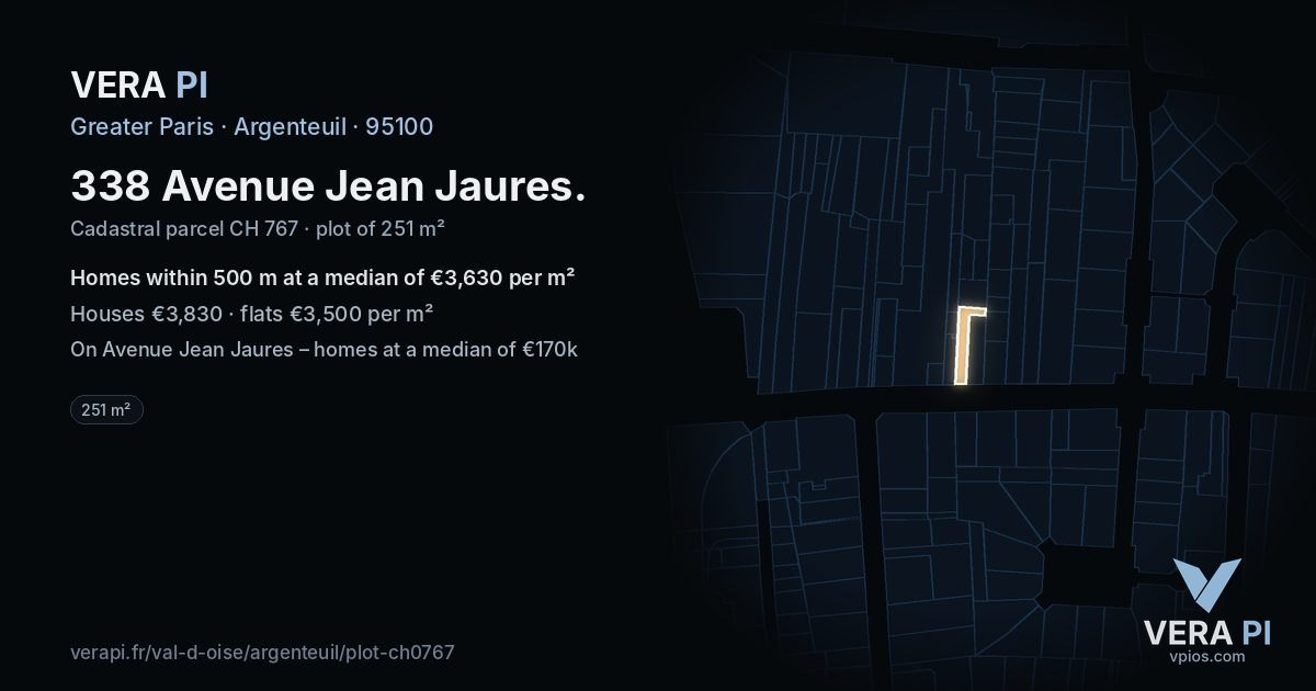 338 Avenue Jean Jaures, Argenteuil at night – the plot lit, the parcels around coloured by the prices near them