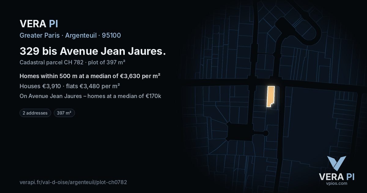 329 bis Avenue Jean Jaures, Argenteuil at night – the plot lit, the parcels around coloured by the prices near them