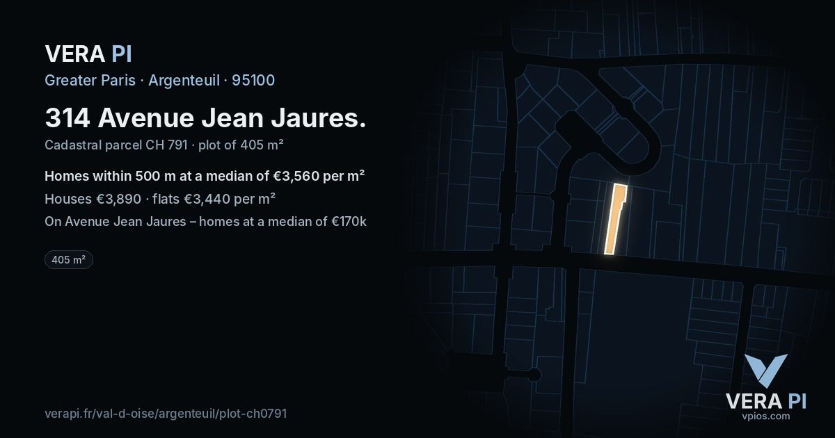 314 Avenue Jean Jaures, Argenteuil at night – the plot lit, the parcels around coloured by the prices near them