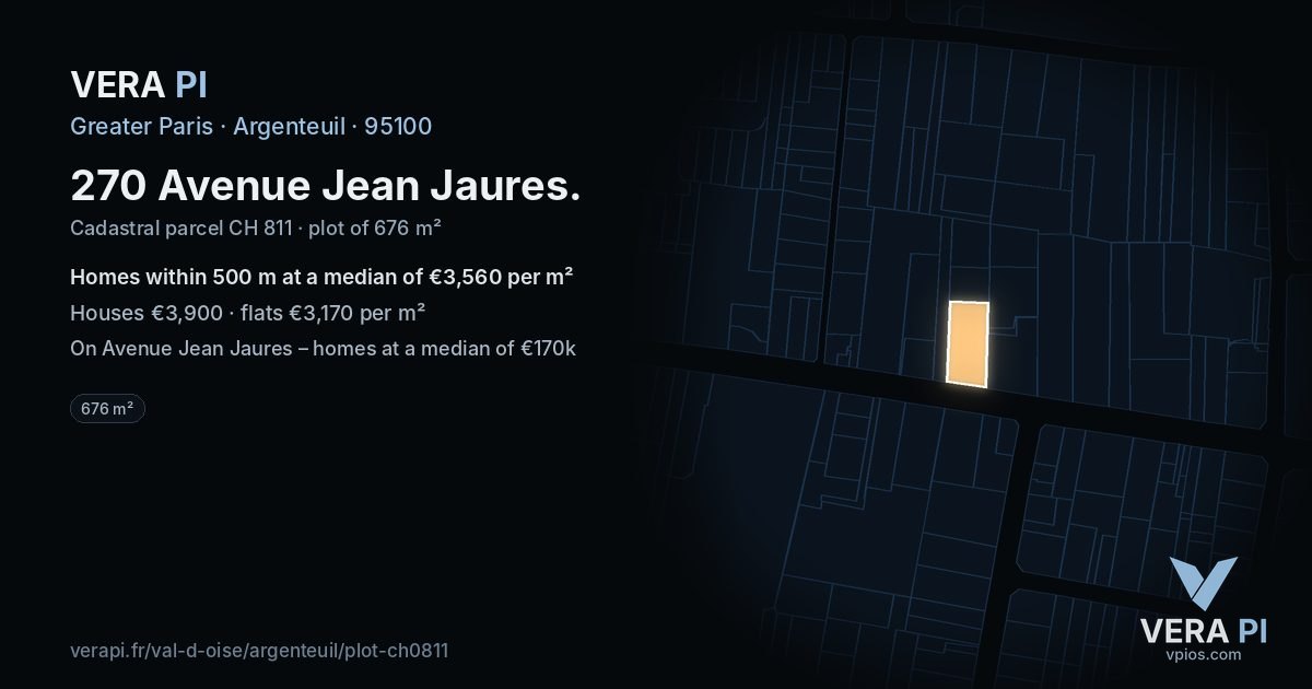 270 Avenue Jean Jaures, Argenteuil at night – the plot lit, the parcels around coloured by the prices near them