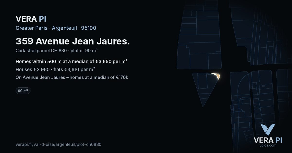 359 Avenue Jean Jaures, Argenteuil at night – the plot lit, the parcels around coloured by the prices near them