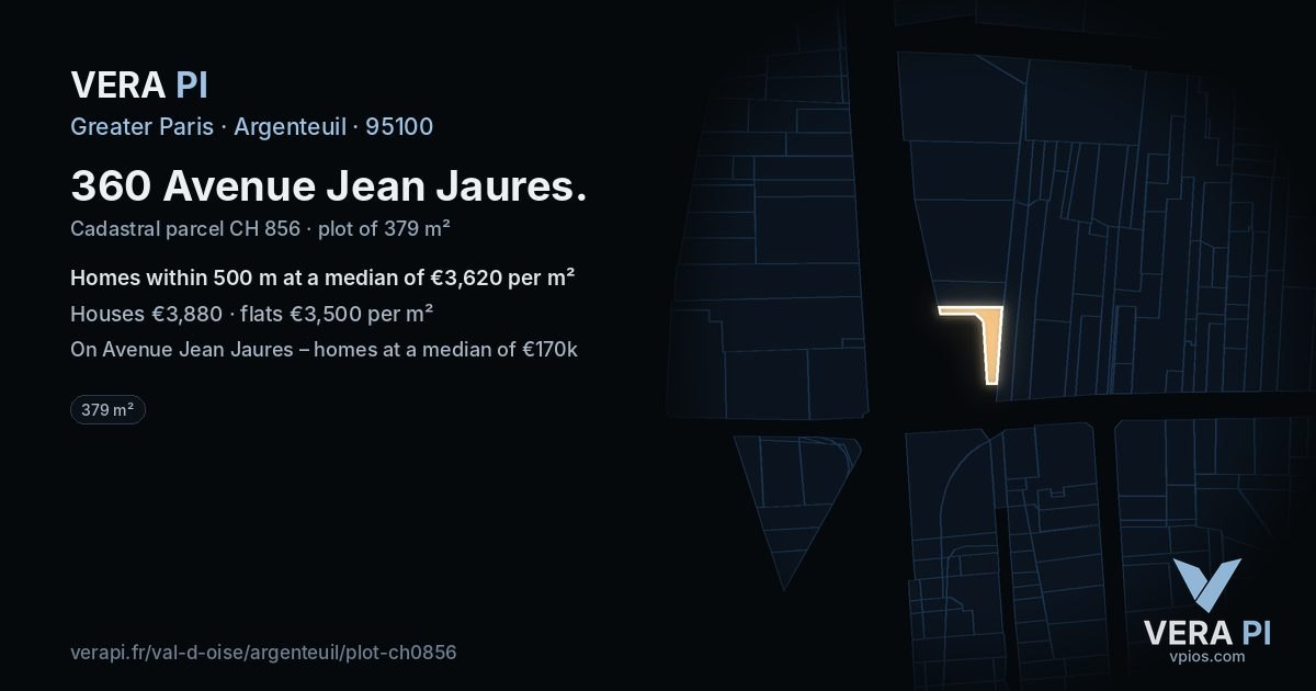 360 Avenue Jean Jaures, Argenteuil at night – the plot lit, the parcels around coloured by the prices near them