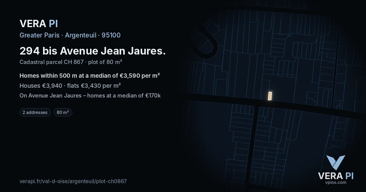 294 bis Avenue Jean Jaures, Argenteuil at night – the plot lit, the parcels around coloured by the prices near them