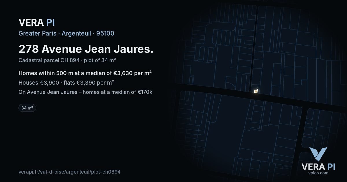 278 Avenue Jean Jaures, Argenteuil at night – the plot lit, the parcels around coloured by the prices near them