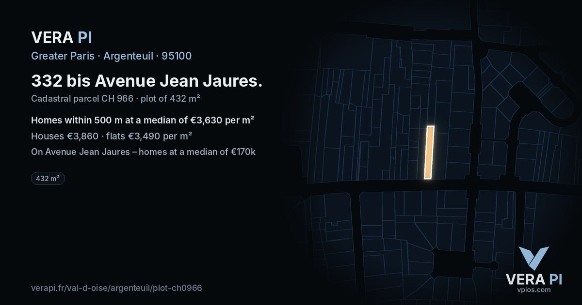 332 bis Avenue Jean Jaures, Argenteuil at night – the plot lit, the parcels around coloured by the prices near them