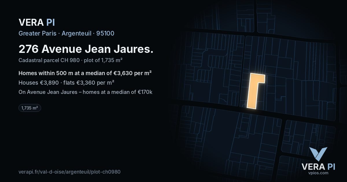 276 Avenue Jean Jaures, Argenteuil at night – the plot lit, the parcels around coloured by the prices near them