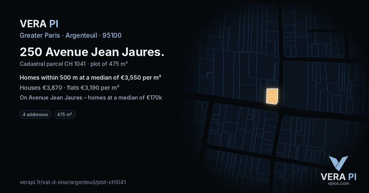 250 Avenue Jean Jaures, Argenteuil at night – the plot lit, the parcels around coloured by the prices near them