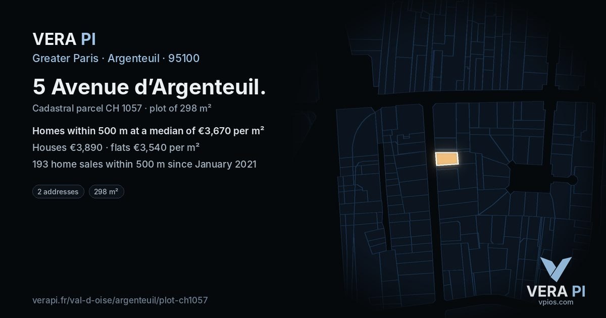 5 Avenue d’Argenteuil, Argenteuil at night – the plot lit, the parcels around coloured by the prices near them