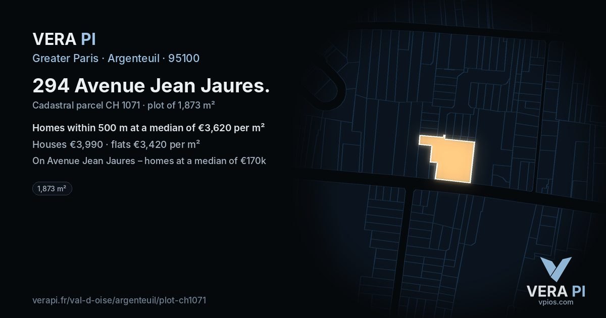 294 Avenue Jean Jaures, Argenteuil at night – the plot lit, the parcels around coloured by the prices near them