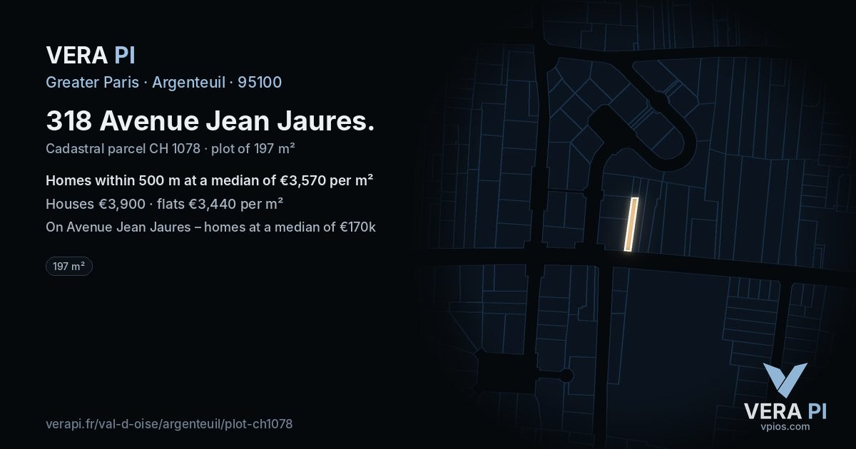 318 Avenue Jean Jaures, Argenteuil at night – the plot lit, the parcels around coloured by the prices near them