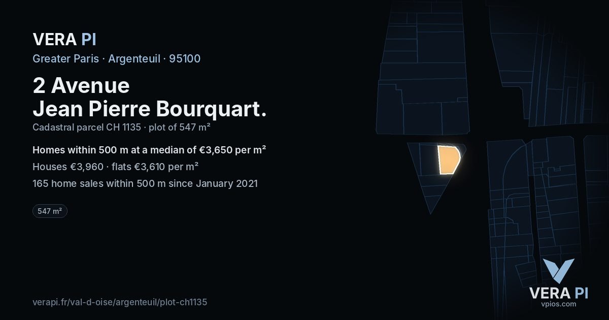 2 Avenue Jean Pierre Bourquart, Argenteuil at night – the plot lit, the parcels around coloured by the prices near them