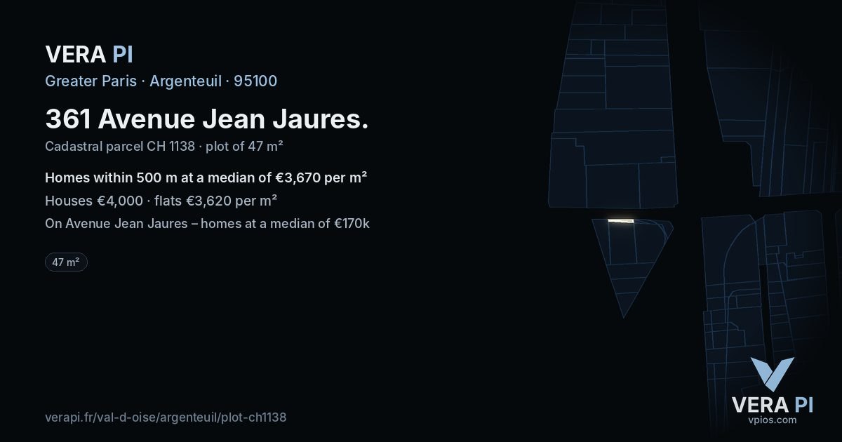 361 Avenue Jean Jaures, Argenteuil at night – the plot lit, the parcels around coloured by the prices near them