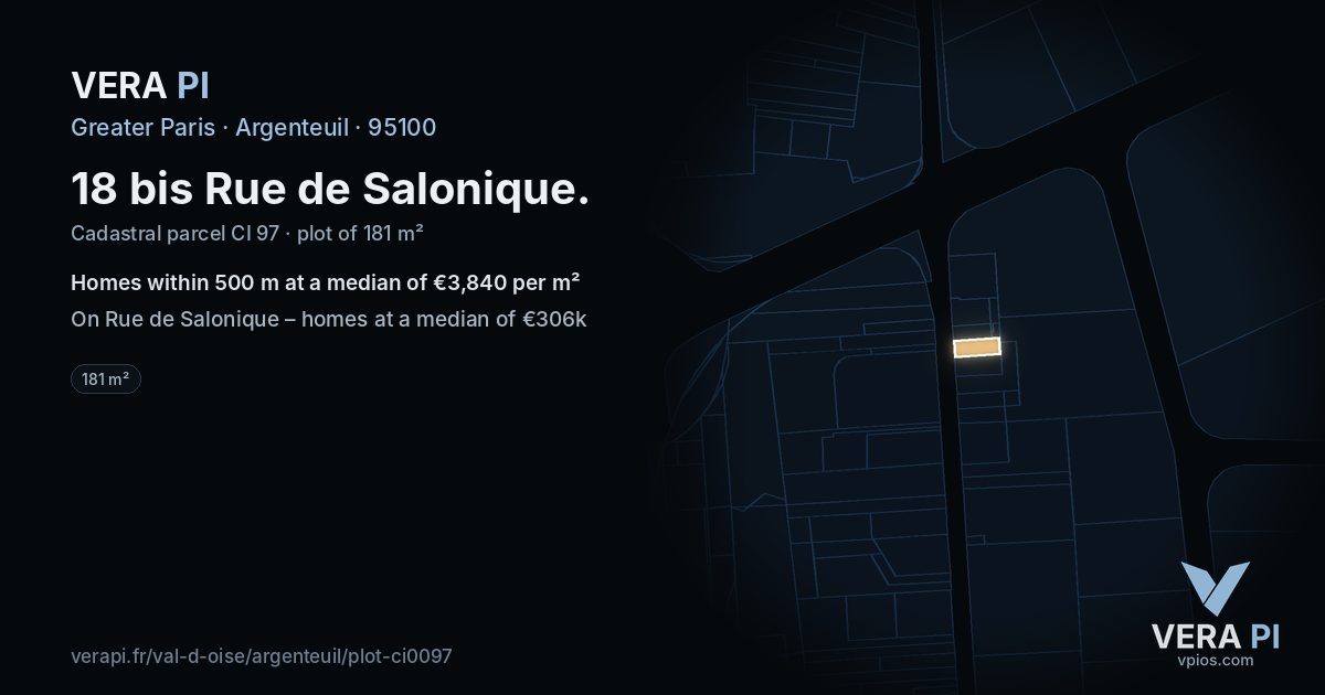 18 bis Rue de Salonique, Argenteuil at night – the plot lit, the parcels around coloured by the prices near them
