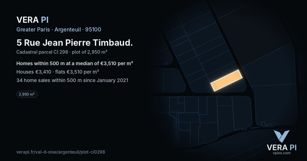 5 Rue Jean Pierre Timbaud, Argenteuil at night – the plot lit, the parcels around coloured by the prices near them