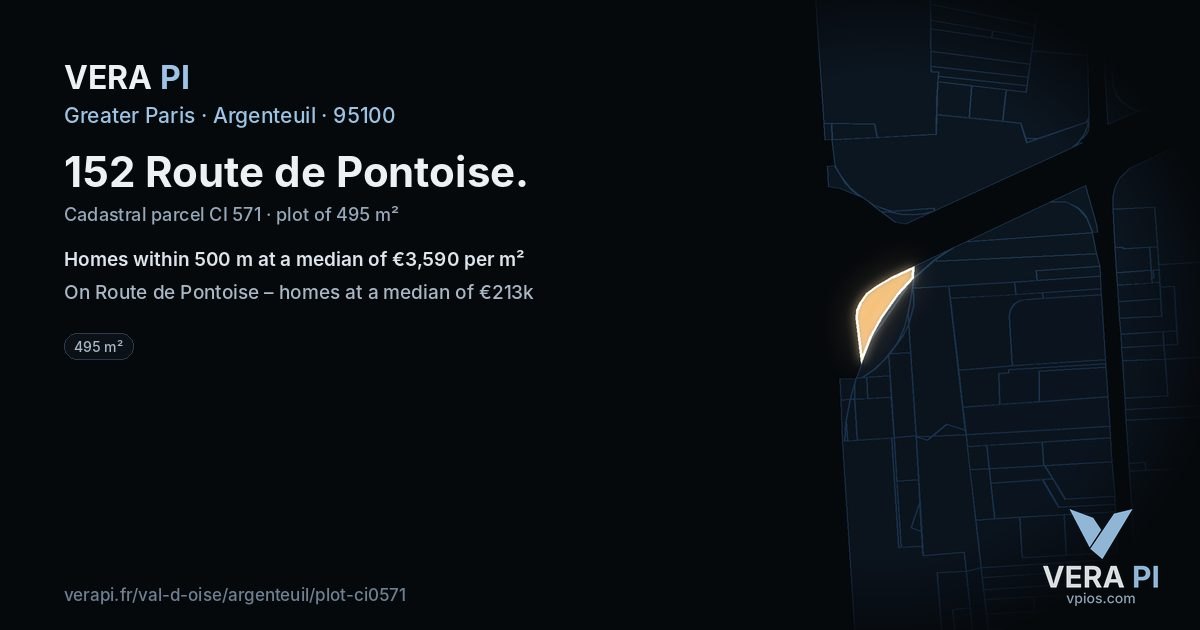 152 Route de Pontoise, Argenteuil at night – the plot lit, the parcels around coloured by the prices near them
