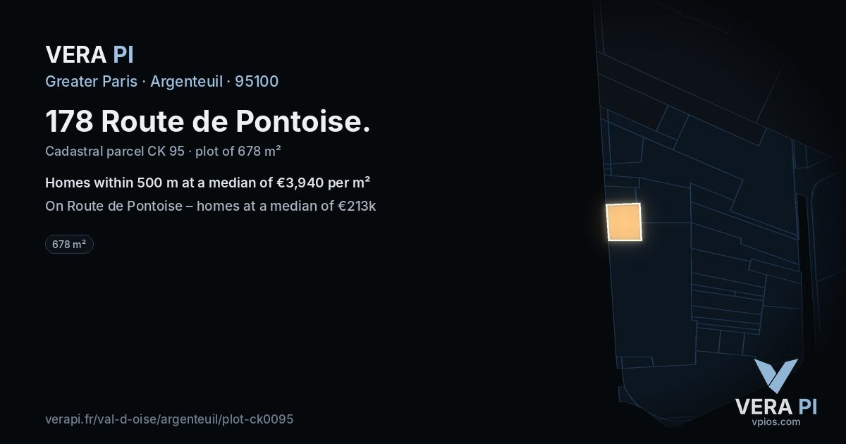 178 Route de Pontoise, Argenteuil at night – the plot lit, the parcels around coloured by the prices near them