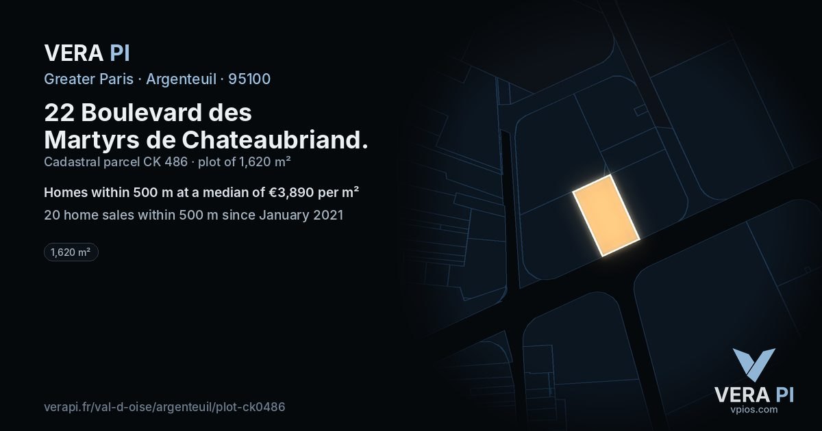 22 Boulevard des Martyrs de Chateaubriand, Argenteuil at night – the plot lit, the parcels around coloured by the prices near them