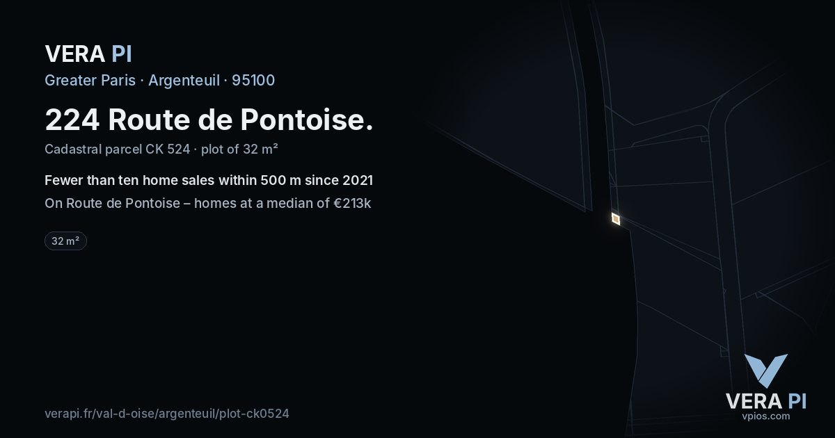 224 Route de Pontoise, Argenteuil at night – the plot lit, the parcels around coloured by the prices near them