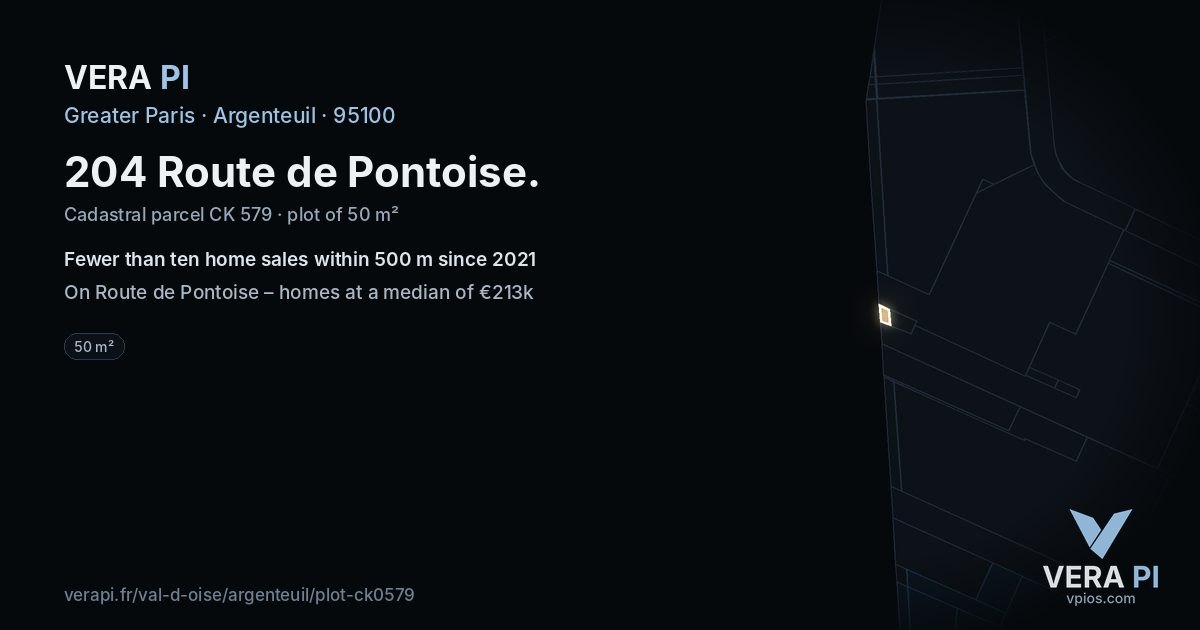 204 Route de Pontoise, Argenteuil at night – the plot lit, the parcels around coloured by the prices near them