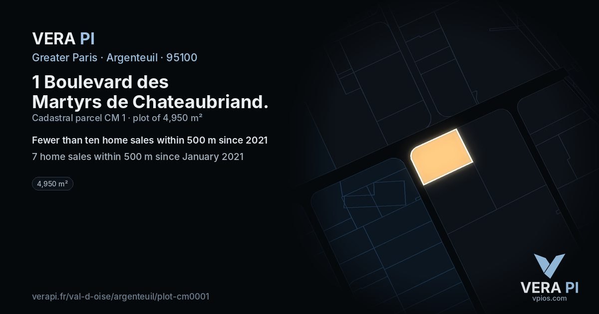 1 Boulevard des Martyrs de Chateaubriand, Argenteuil at night – the plot lit, the parcels around coloured by the prices near them