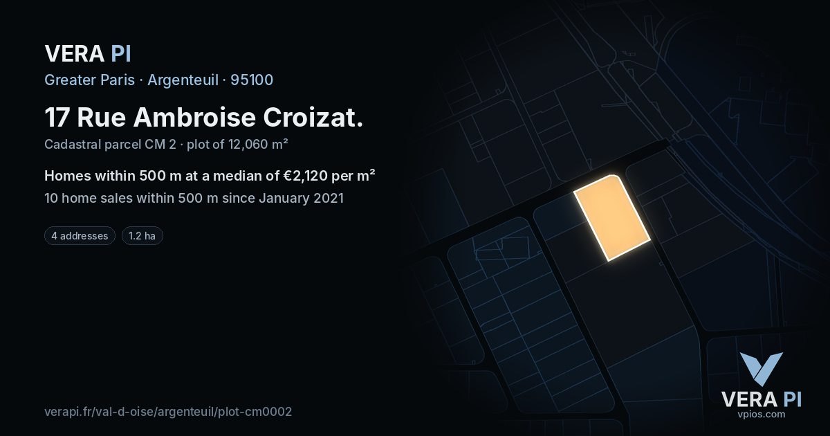 17 Rue Ambroise Croizat, Argenteuil at night – the plot lit, the parcels around coloured by the prices near them