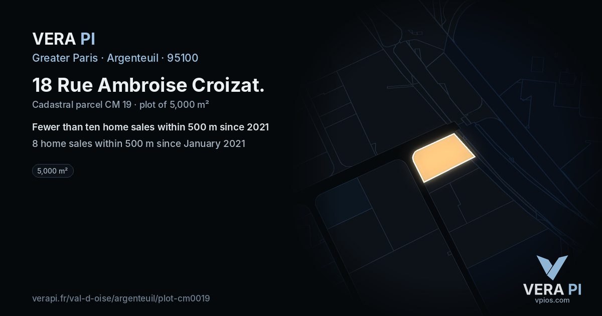 18 Rue Ambroise Croizat, Argenteuil at night – the plot lit, the parcels around coloured by the prices near them
