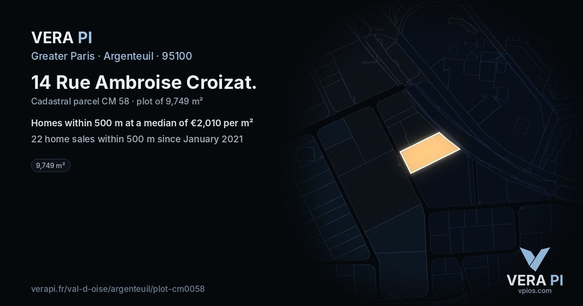 14 Rue Ambroise Croizat, Argenteuil at night – the plot lit, the parcels around coloured by the prices near them