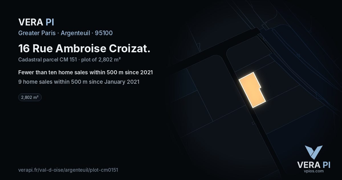 16 Rue Ambroise Croizat, Argenteuil at night – the plot lit, the parcels around coloured by the prices near them