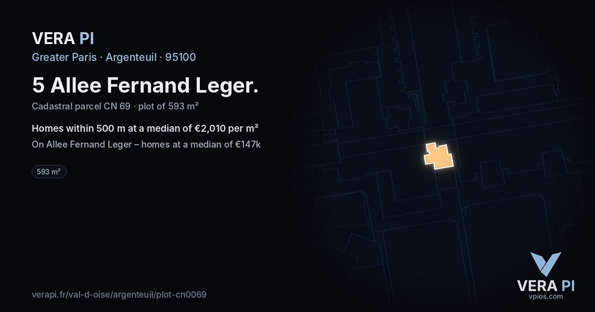 5 Allee Fernand Leger, Argenteuil at night – the plot lit, the parcels around coloured by the prices near them