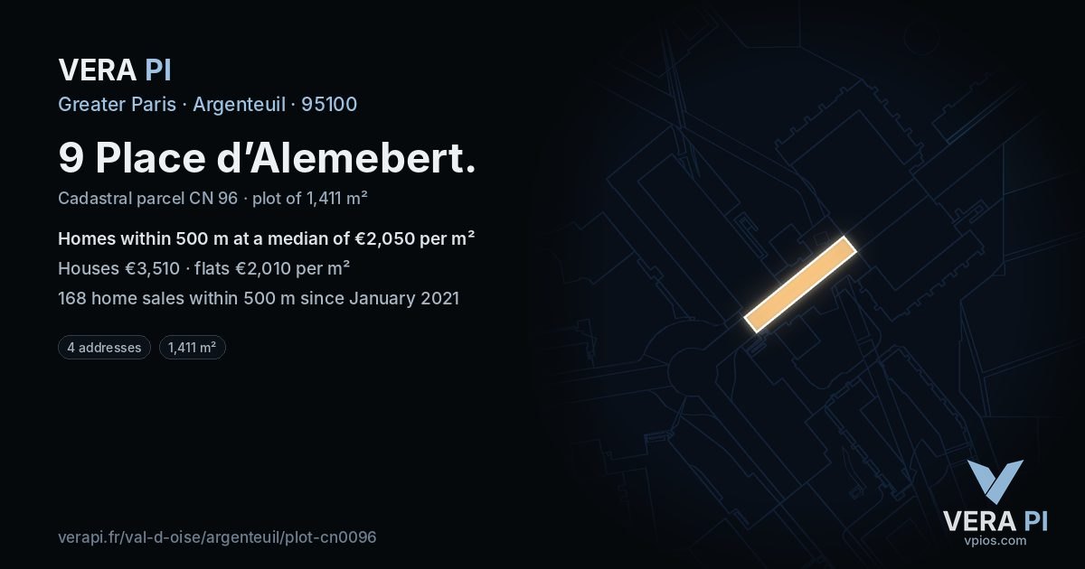 9 Place d’Alemebert, Argenteuil at night – the plot lit, the parcels around coloured by the prices near them