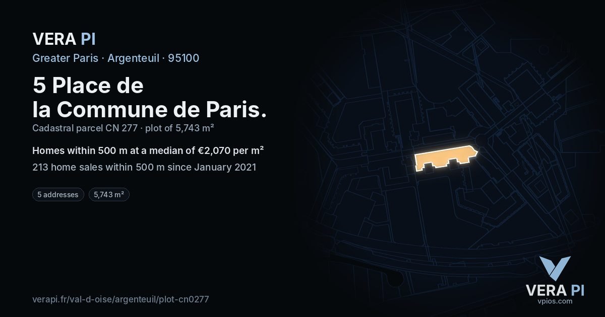 5 Place de la Commune de Paris, Argenteuil at night – the plot lit, the parcels around coloured by the prices near them