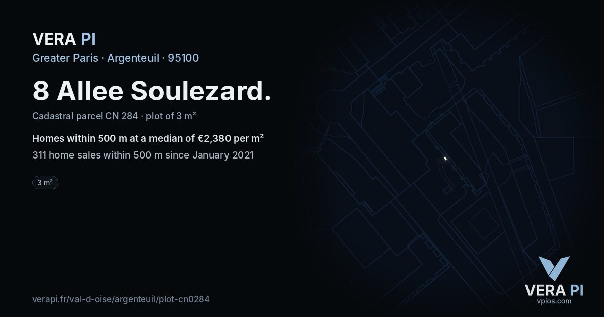 8 Allee Soulezard, Argenteuil at night – the plot lit, the parcels around coloured by the prices near them