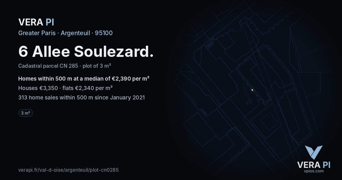 6 Allee Soulezard, Argenteuil at night – the plot lit, the parcels around coloured by the prices near them