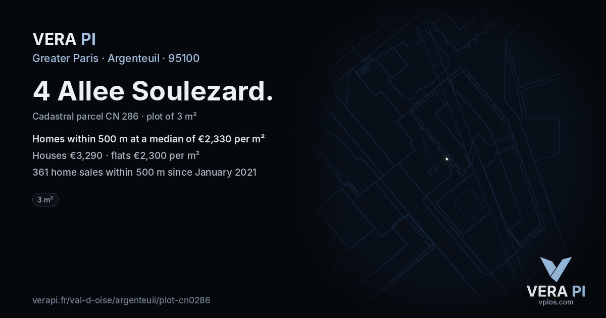 4 Allee Soulezard, Argenteuil at night – the plot lit, the parcels around coloured by the prices near them