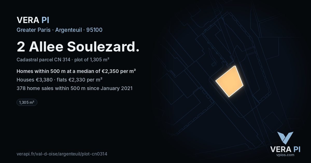 2 Allee Soulezard, Argenteuil at night – the plot lit, the parcels around coloured by the prices near them