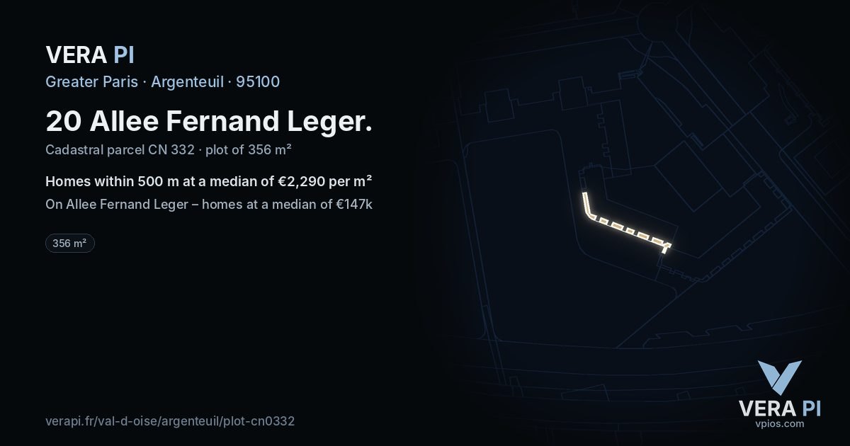 20 Allee Fernand Leger, Argenteuil at night – the plot lit, the parcels around coloured by the prices near them
