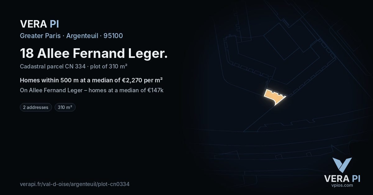 18 Allee Fernand Leger, Argenteuil at night – the plot lit, the parcels around coloured by the prices near them
